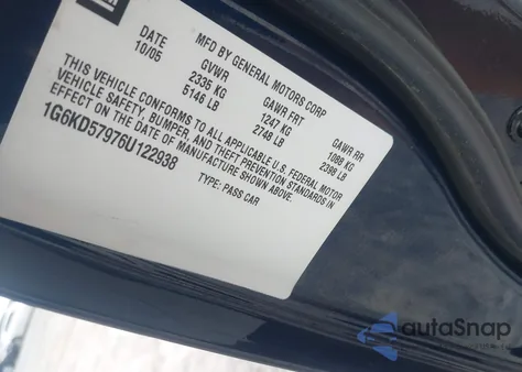 2006 Cadillac Dts Performance z USA, uszkodzony, nr VIN 1G6KD57976U122938